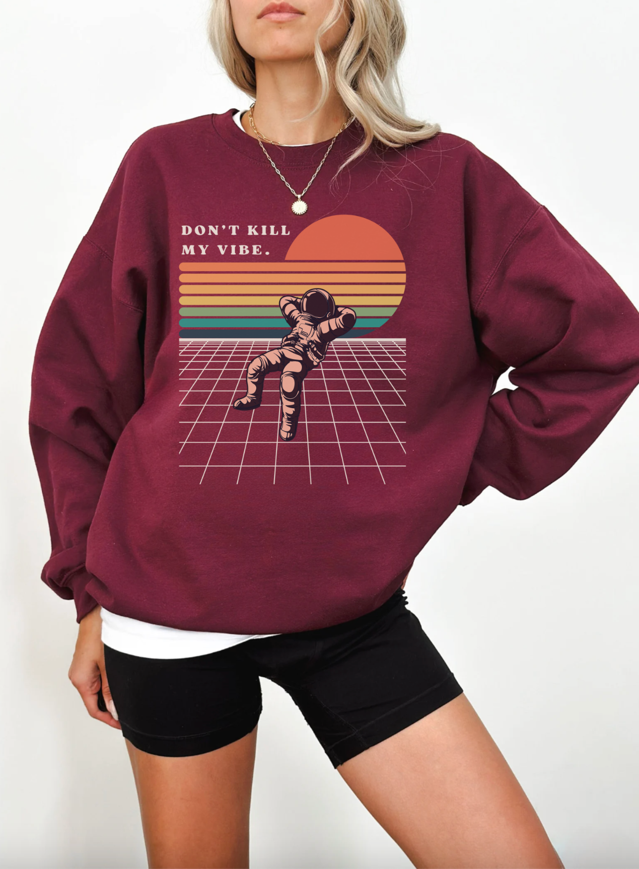 Don’t Kill My Vibe Retro Astronaut Crewneck